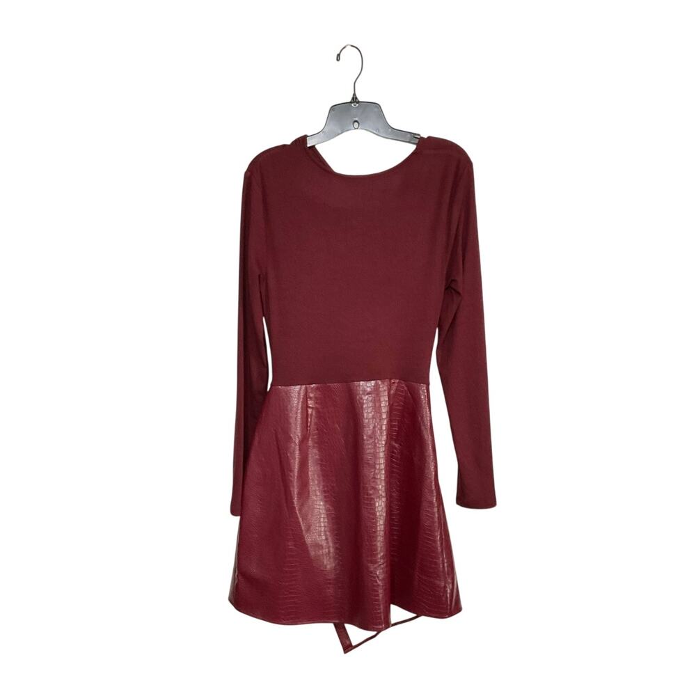 NWT Commense Red Faux Leather Paneled Knit Mini Dress Size Large Asymmetric Neck - Picture 4 of 8